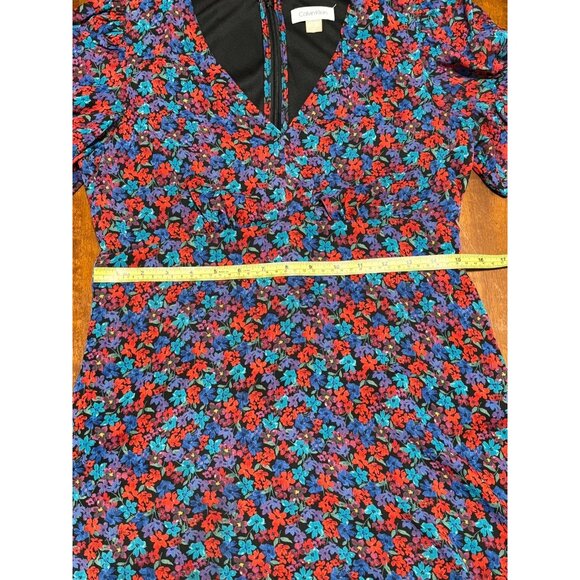 Floral Print Chiffon Calvin Klein V-Neck Short Sleeve Dress - Picture 4 of 7